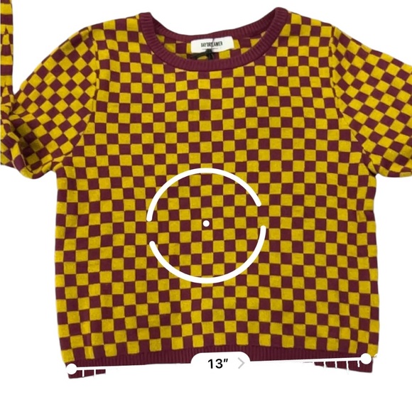Daydreamer Fig Check Yellow Purple Soft Stretchy Crop Sweater, NWT, Small - Picture 14 of 14